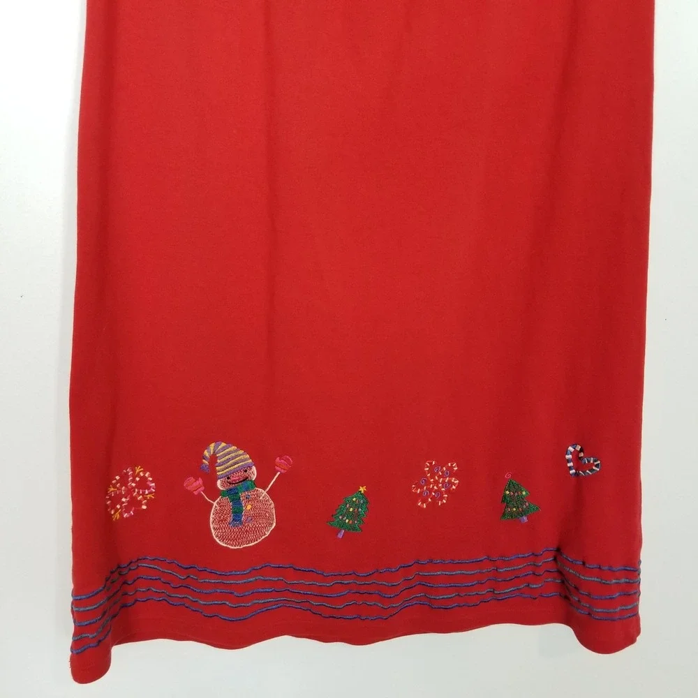VTG Michael Simon Lite  Christmas Holiday Embroidered Skirt  L Red Elastic Waist
